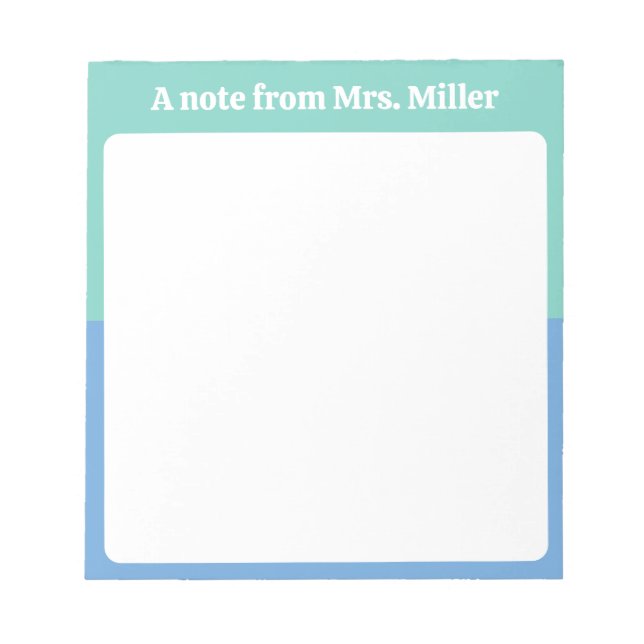 Cute Mint & Blue Simple Modern Personalized Name Notepad (Front)