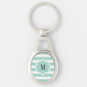 Cute Mint Blue stripe pattern Keychain