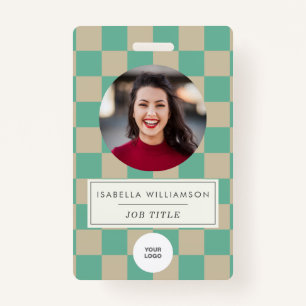Cute Mint Chequerboard Employee Photo ID  Badge