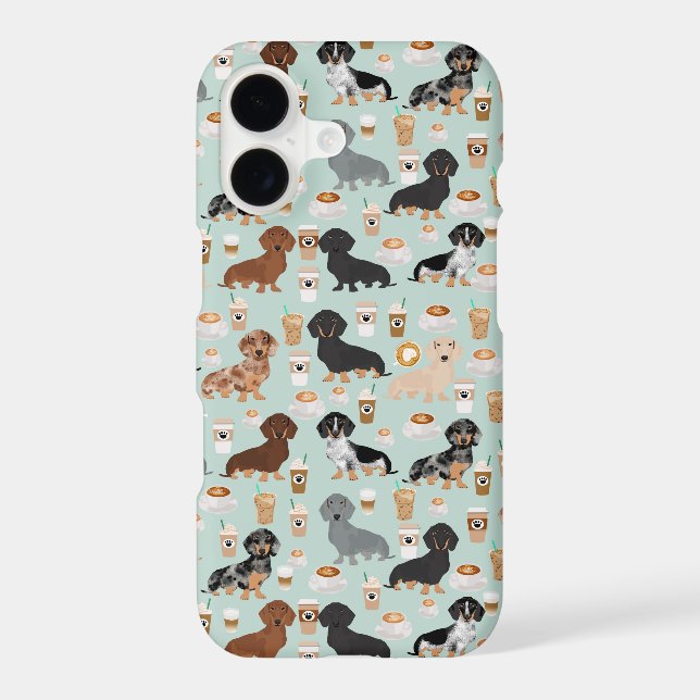 Cute Mint Dachshunds and Coffee pattern (Back)