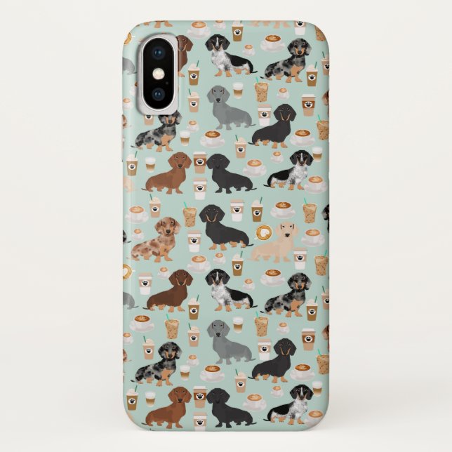 Cute Mint Dachshunds and Coffee pattern Case-Mate iPhone Case (Back)