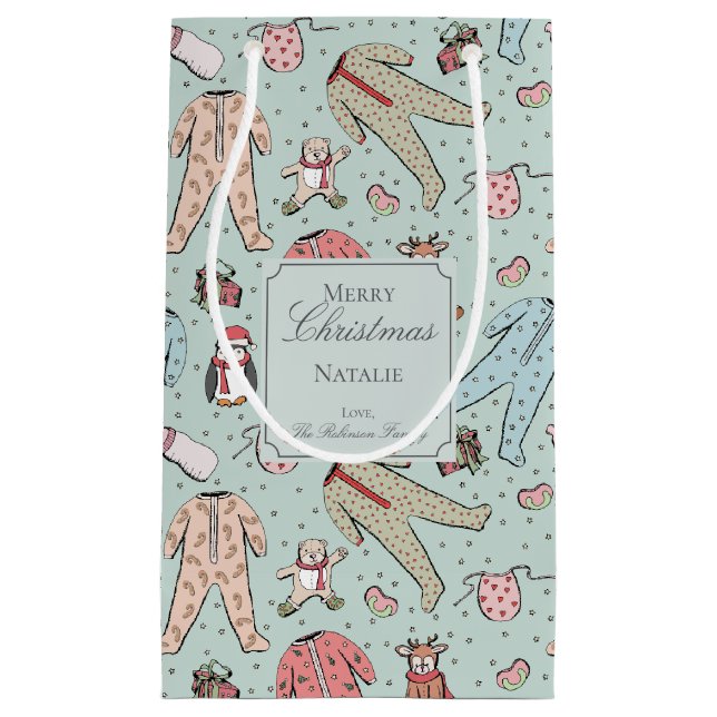Cute Mint Green Baby Girl Christmas Custom Small Gift Bag (Front)