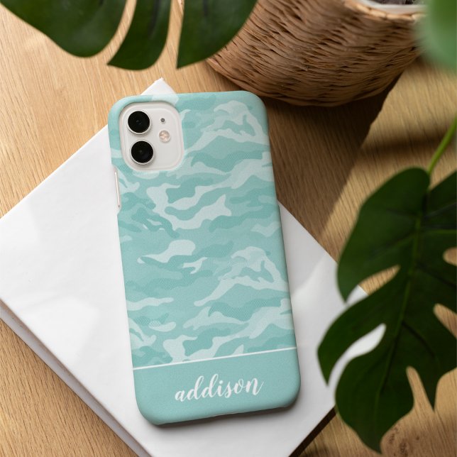Cute Mint Green Camo Personalized Case-Mate iPhone Case (Creator Uploaded)