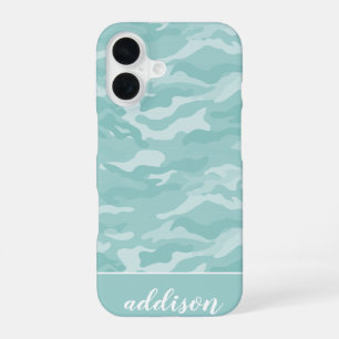 Cute Mint Green Camo Personalized iPhone 16 Case