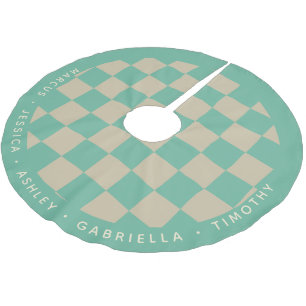 Cute Mint Green Chequerboard Personalized Names Brushed Polyester Tree Skirt