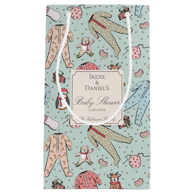 Cute Mint Green Christmas Baby Shower Small Gift Bag (Front)