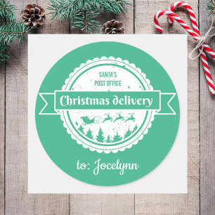 Cute Mint Green Christmas Delivery From Santa Classic Round Sticker
