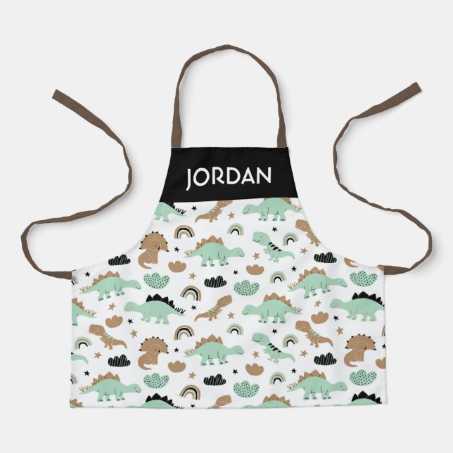 Cute Mint Green Dinosaur Pattern Apron (Front)