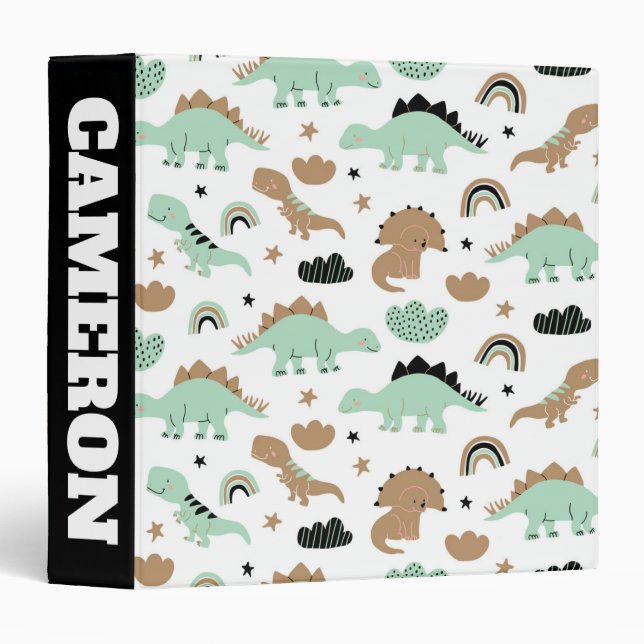 Cute Mint Green Dinosaur Pattern Binder (Front/Spine)