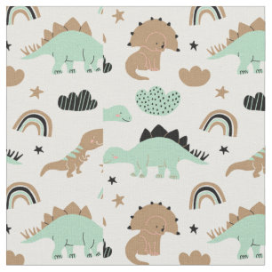 Cute Mint Green Dinosaur Pattern Fabric