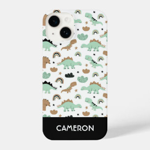 Cute Mint Green Dinosaur Pattern iPhone 14 Case
