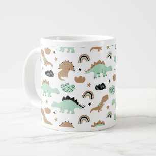 Cute Mint Green Dinosaur Pattern Large Coffee Mug