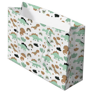 Cute Mint Green Dinosaur Pattern Large Gift Bag