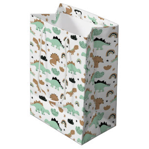 Cute Mint Green Dinosaur Pattern Medium Gift Bag