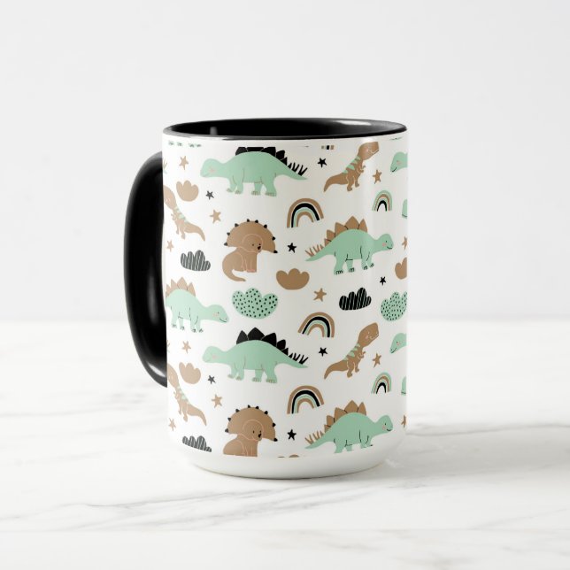 Cute Mint Green Dinosaur Pattern Mug (Front Left)