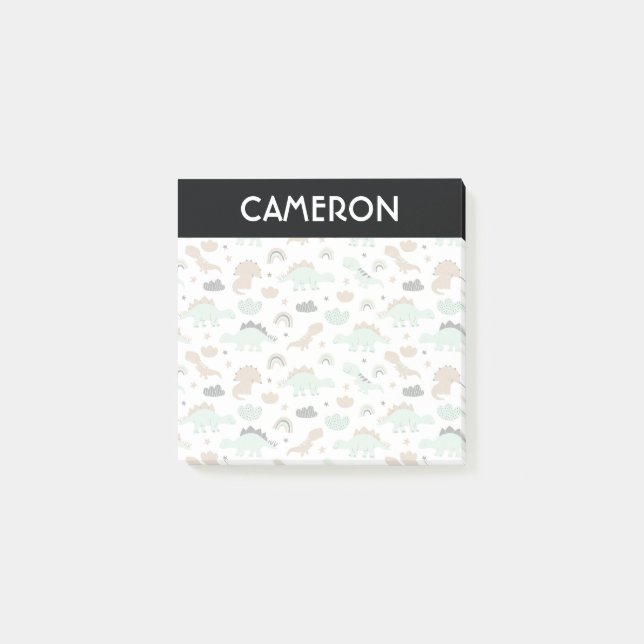 Cute Mint Green Dinosaur Pattern Post-it Notes (Front)