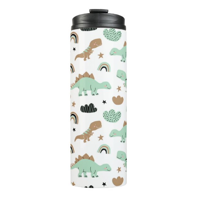 Cute Mint Green Dinosaur Pattern Thermal Tumbler (Front)