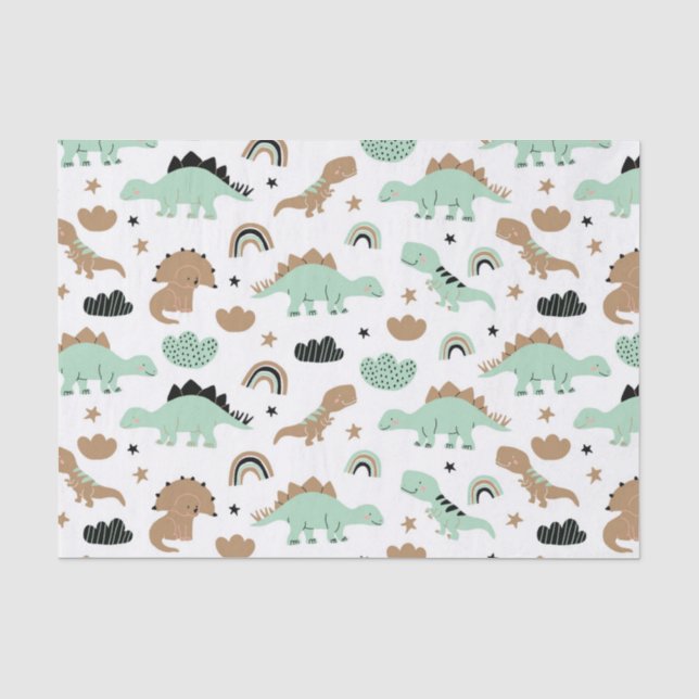 Cute Mint Green Dinosaur Pattern Tissue Paper (Front)