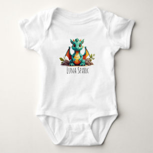 Cute Mint Green Dragon Vibes Fantasy Personalized  Baby Bodysuit