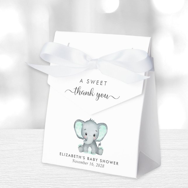 Cute Mint Green Elephant Baby Shower Thank You Favor Box (Creator Uploaded)