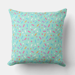 Cute Mint Green Icing with Sprinkles Doughnut Throw Pillow