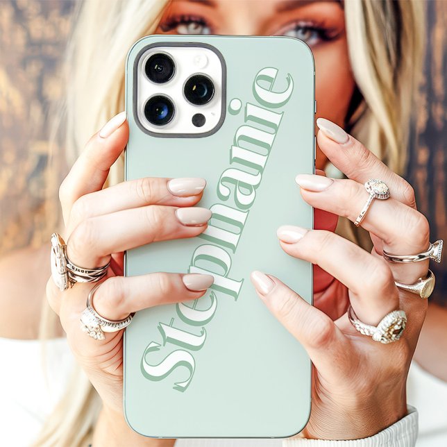 Cute Mint Green Minimalist Custom Name iPhone Case (Creator Uploaded)