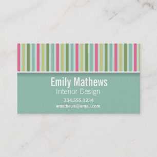 Cute Mint Green & Pink Stripes Business Card