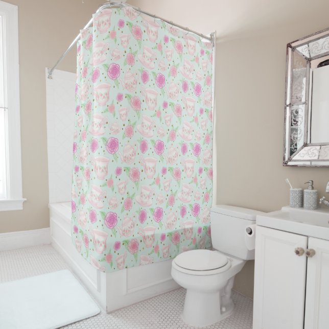Cute Mint Green Pink Tea Party Pattern (In Situ)
