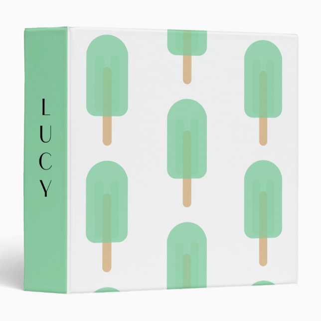 Cute Mint Green Popsicle Nom personnalisé Classeur (Devant/Côté)