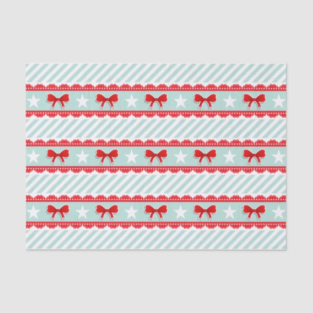 Cute Mint Green, Red, White Christmas Pattern Tissue Paper (Front)