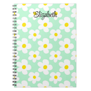 Cute mint green retro daisies girly journalling notebook