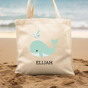 Cute Mint Green Whale Kids' Personalized Tote Bag