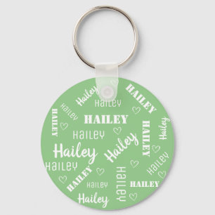 Cute Mint Green Word Art Cloud Hearts Name Custom Keychain