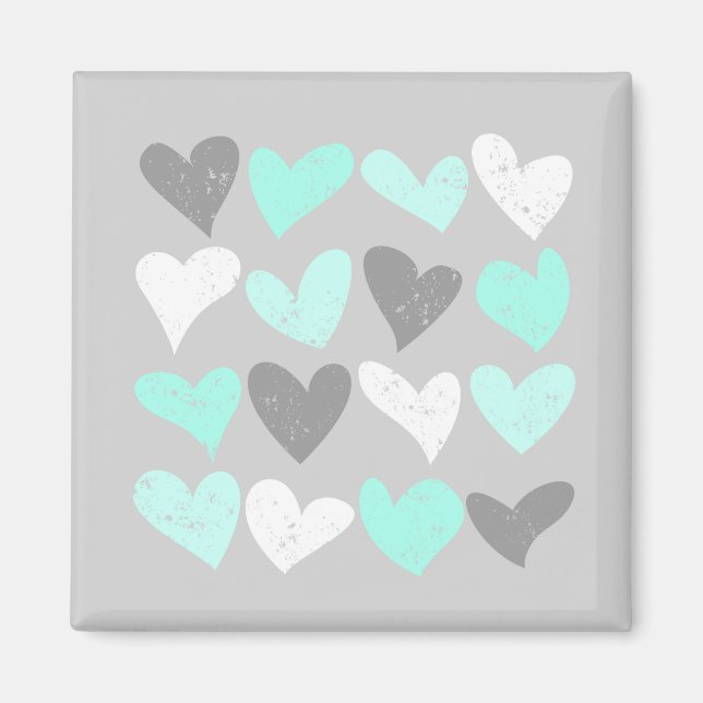 Cute mint grey love hearts magnet (Front)
