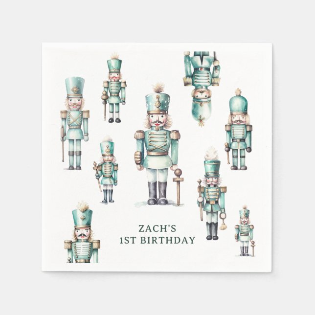 Cute Mint Nutcracker Boy Birthday Party Napkin (Front)