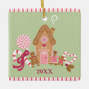 Cute Mint Pink Gingerbread Carré Ornement