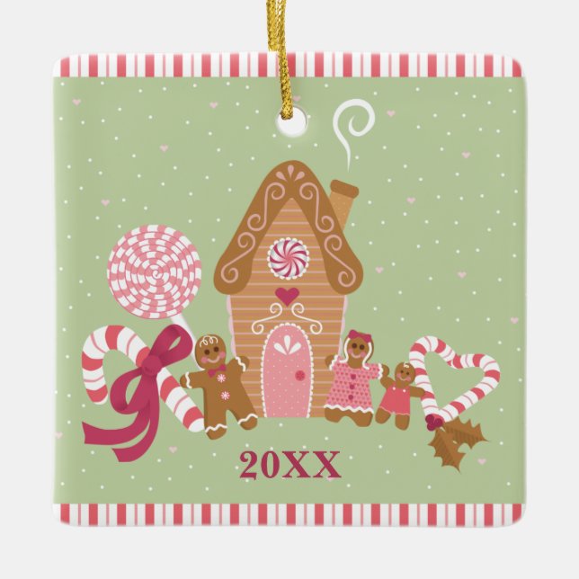 Cute Mint Pink Gingerbread Carré Ornement (Devant)