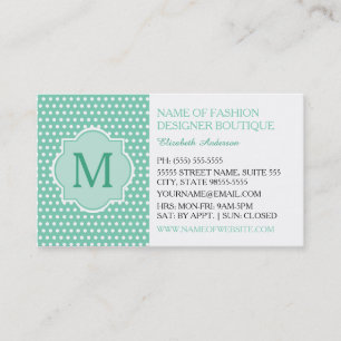 Cute Mint Polka Dots With Girly Monogram Boutique Business Card