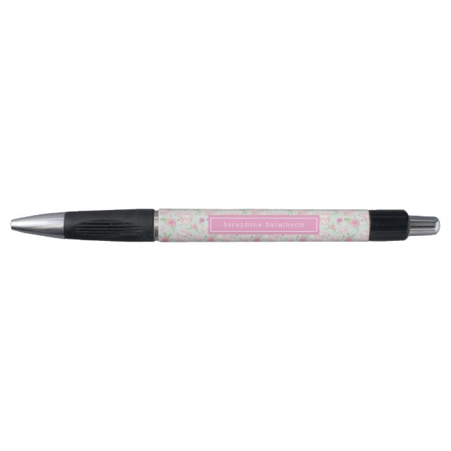 Cute Mint Rose Tea Cups Personalized Name Pen (Front)
