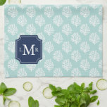 Cute Mint Summer Pattern and Blue Monogram Kitchen Towel<br><div class="desc">Personalized seamless pattern.</div>