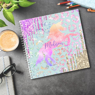 Cute Mint Unicorn Animal print glitter monogram Notebook