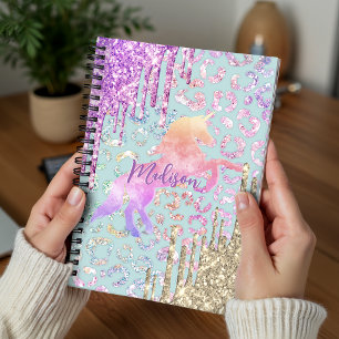Cute Mint Unicorn Animal print glitter monogram Planner