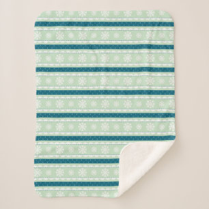Cute Mint White Teal Christmas Snowflakes Pattern Sherpa Blanket