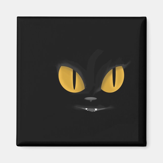 Cute Mischievous Black Cat with Fangs Magnet (Front)