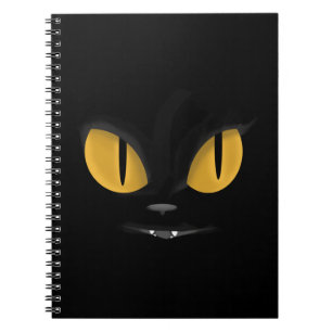 Cute Mischievous Black Cat with Fangs Notebook