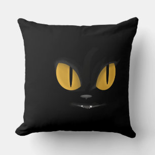 Cute Mischievous Black Cat with Fangs Throw Pillow