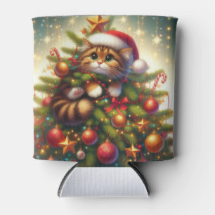 Cute, mischievous cat in the Christmas tree Can Cooler