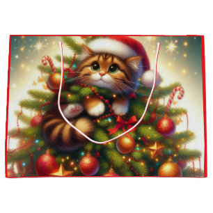 Cute, mischievous cat in the Christmas tree Large Gift Bag
