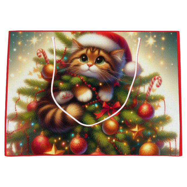 Cute, mischievous cat in the Christmas tree Large Gift Bag (Front)