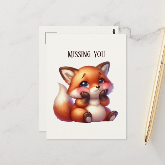 Cute Missing you fox Postcard (Front/Back In Situ)